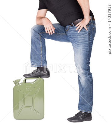 Man opening jerry can.  14337918