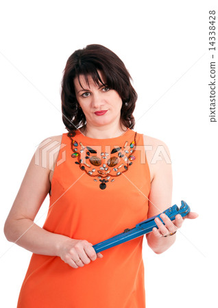 woman with blue wrench woman with blue wrench 14338428