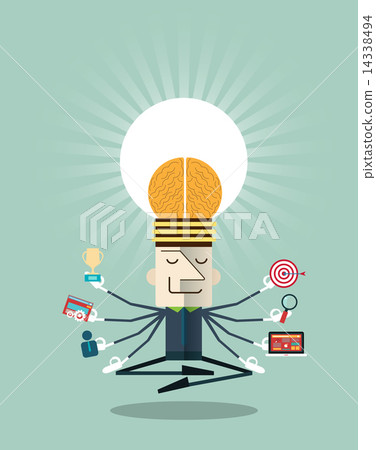 Illustration of businessman meditating with multitasking 14338494