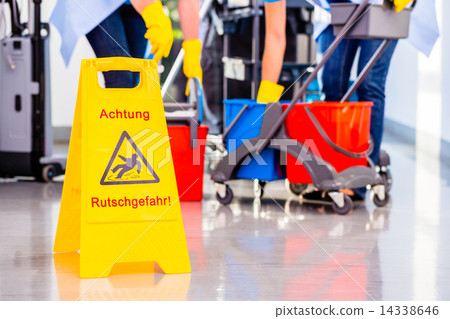 Warning sign on floor in cleaning operation 14338646