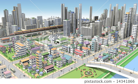 市區的概略的看法的3D-CG 14341866