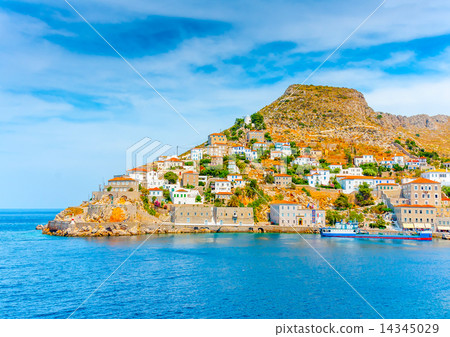 pictorial main port of Hydra island in Greece pictorial main port of Hydra island in Greece 14345029