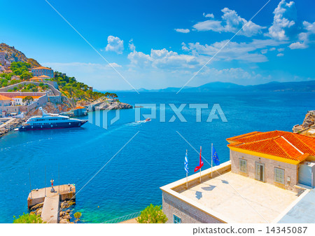 the pictorial main port of Hydra island in Greece 14345087