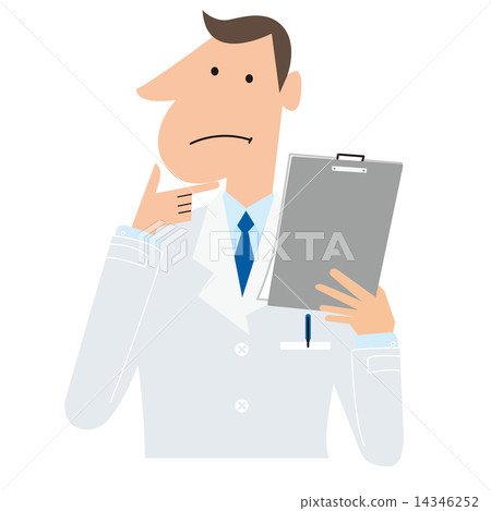 看文件的一件白色長袍的一個人 14346252