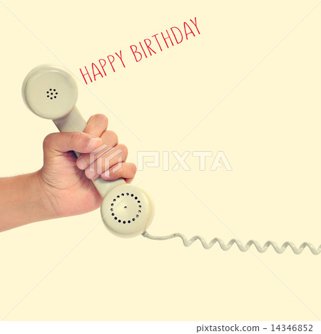 handset of a retro telephone and text happy birthday, with a ret 14346852