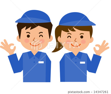 3 Life-size man and woman worker OK sign 14347261