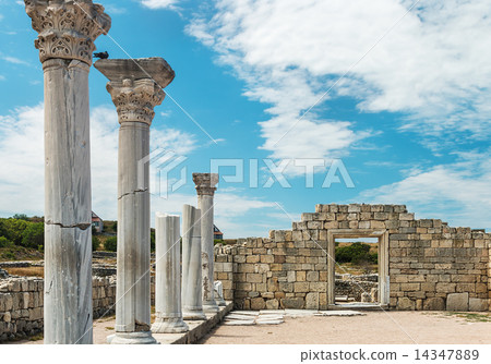 Ancient Greek basilica and marble columns in Chersonesus Taurica 14347889