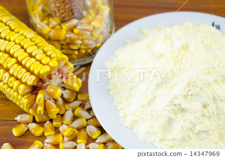 Ear of corn and a plate of flour 14347969