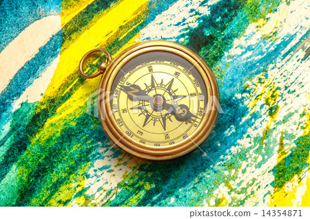 Vintage compass on abstract watercolor painting 14354871