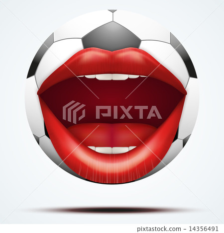 Football ball with a talking female mouth. Football ball with a talking female mouth. 14356491