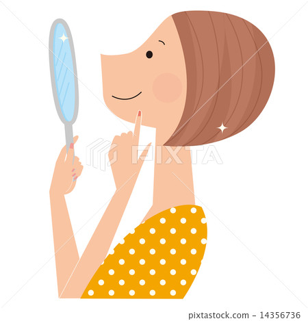A woman looking into a hand mirror and smiling A woman looking into a hand mirror and smiling 14356736