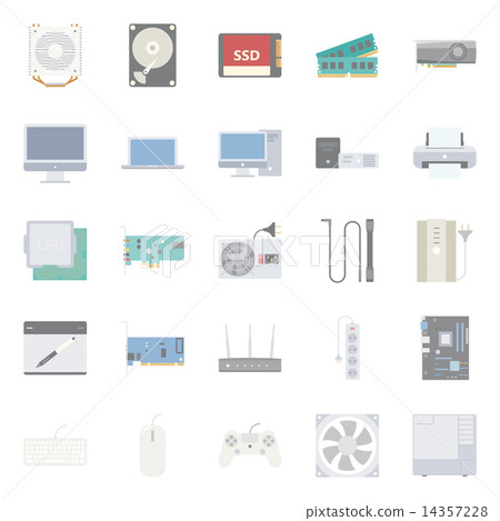 Computer components and peripherals flat icons set 14357228