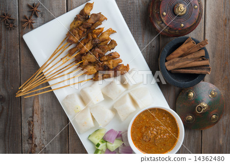 chicken satay shot from top down chicken satay shot from top down 14362480