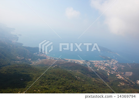 Montenegro, Rafailovici. view on sea beach Montenegro, Rafailovici. view on sea beach 14369794