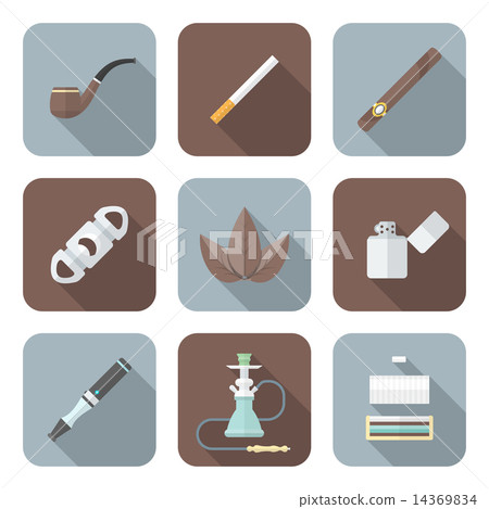 colored flat style various tobacco goods tools icons set colored flat style various tobacco goods tools icons set 14369834