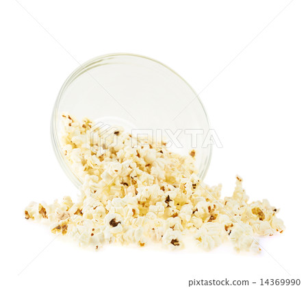 Overturn bowl of popcorn isolated 14369990