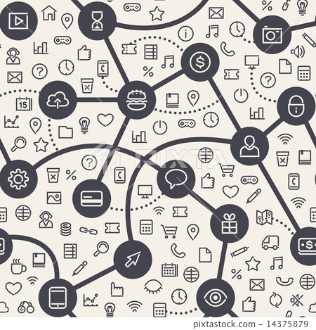 Contrasty Light Seamless Pattern with Web Icons 14375879