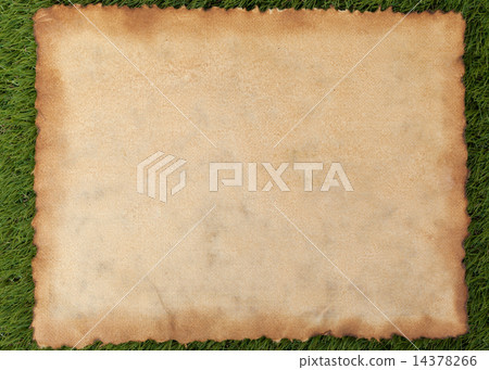 Texture old grunge canvas fabric burn edge on grass background 14378266