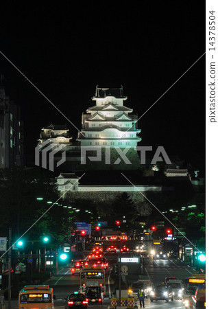 Night view of Himeji castle and Otemae street 14378504