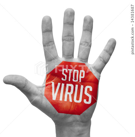 Stop Virus Texts on Pale Bare Hand Stop Virus Texts on Pale Bare Hand 14381687
