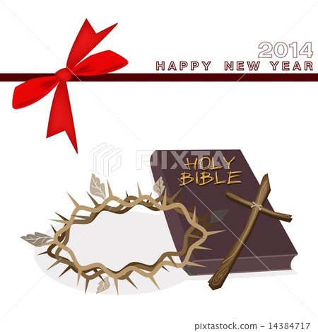 New Year Gift Card with Bible and Crown of Thorn 14384717