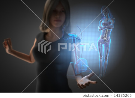 woman and hologram with gym room woman and hologram with gym room 14385265