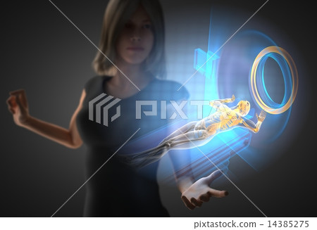 woman and hologram with MRI woman and hologram with MRI 14385275