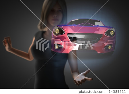 woman and hologram with woman and hologram with 14385311