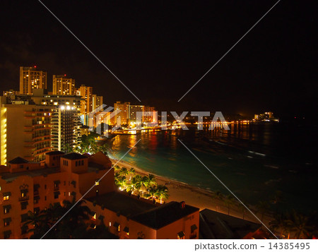 Night view of Hawaii Waikiki Beach 14385495