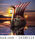 Viking boat in the sea 14386114