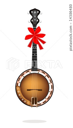 Beautiful Brown Banjo with Red Ribbon 14386480