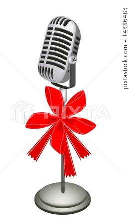 Beautiful Retro Microphone Stand with Red Ribbon Beautiful Retro Microphone Stand with Red Ribbon 14386483