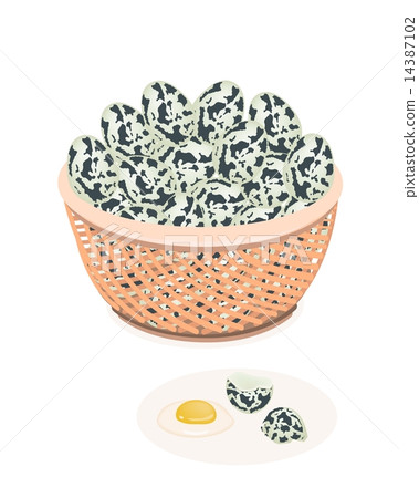Fresh Quail Eggs in Brown Basket Fresh Quail Eggs in Brown Basket 14387102