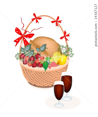 Brown Basket of Thanksgiving Turkey with Wine Brown Basket of Thanksgiving Turkey with Wine 14387127
