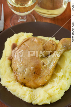 chicken with mashed potato and glass of wine chicken with mashed potato and glass of wine 14388580