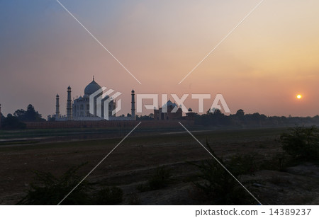 View of Taj Mahal from Mehtab Bagh at sunset 14389237