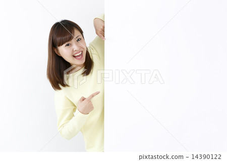 A woman who jumps out of a white board 14390122