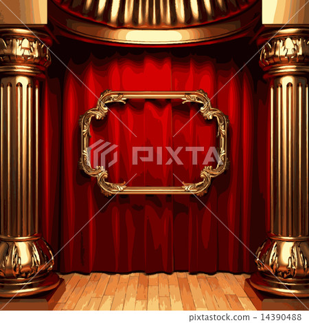 vector golden frame and rev curtain stage 14390488