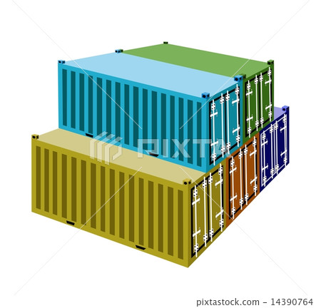 A Group of Cargo Containers on White Background 14390764