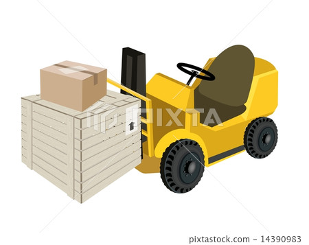 Forklift Truck Loading Shipping Box Forklift Truck Loading Shipping Box 14390983