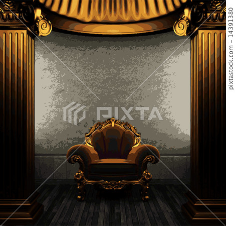 Stock Illustration: vector stone wall and golden columns