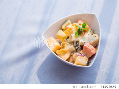 White bowl of fresh healthy fruit salad White bowl of fresh healthy fruit salad 14391625