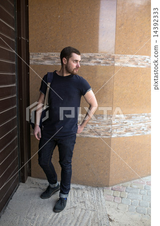 Confident man posing in selvedge  jeans 14392333