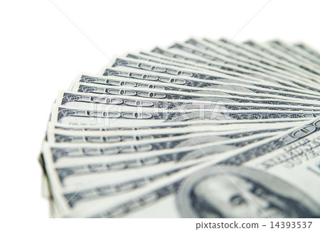Stack of hundred dollars close-up. 14393537