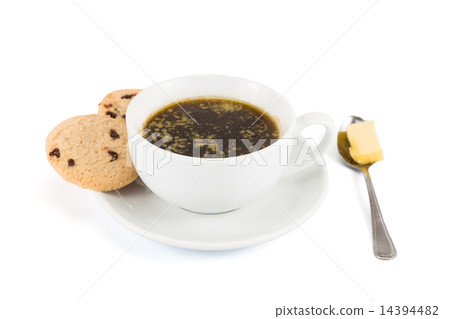 Black coffee with added butter, accompanied with b 14394482