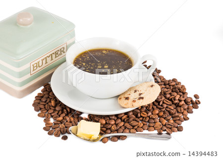 Black coffee with added butter, accompanied with b Black coffee with added butter, accompanied with b 14394483