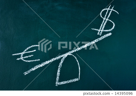 euro and dollar signs in a balance scale 14395096