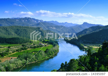 Ebro River passing through Miravet, Spain 14395097