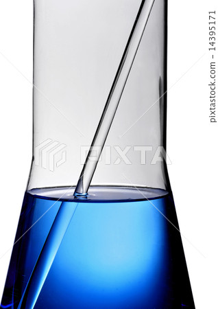 laboratory flask with a blue liquid laboratory flask with a blue liquid 14395171