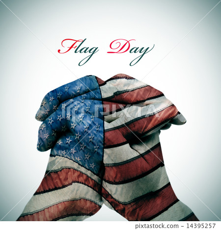 Flag Day and man clasped hands patterned with the american flag Flag Day and man clasped hands patterned with the american flag 14395257
